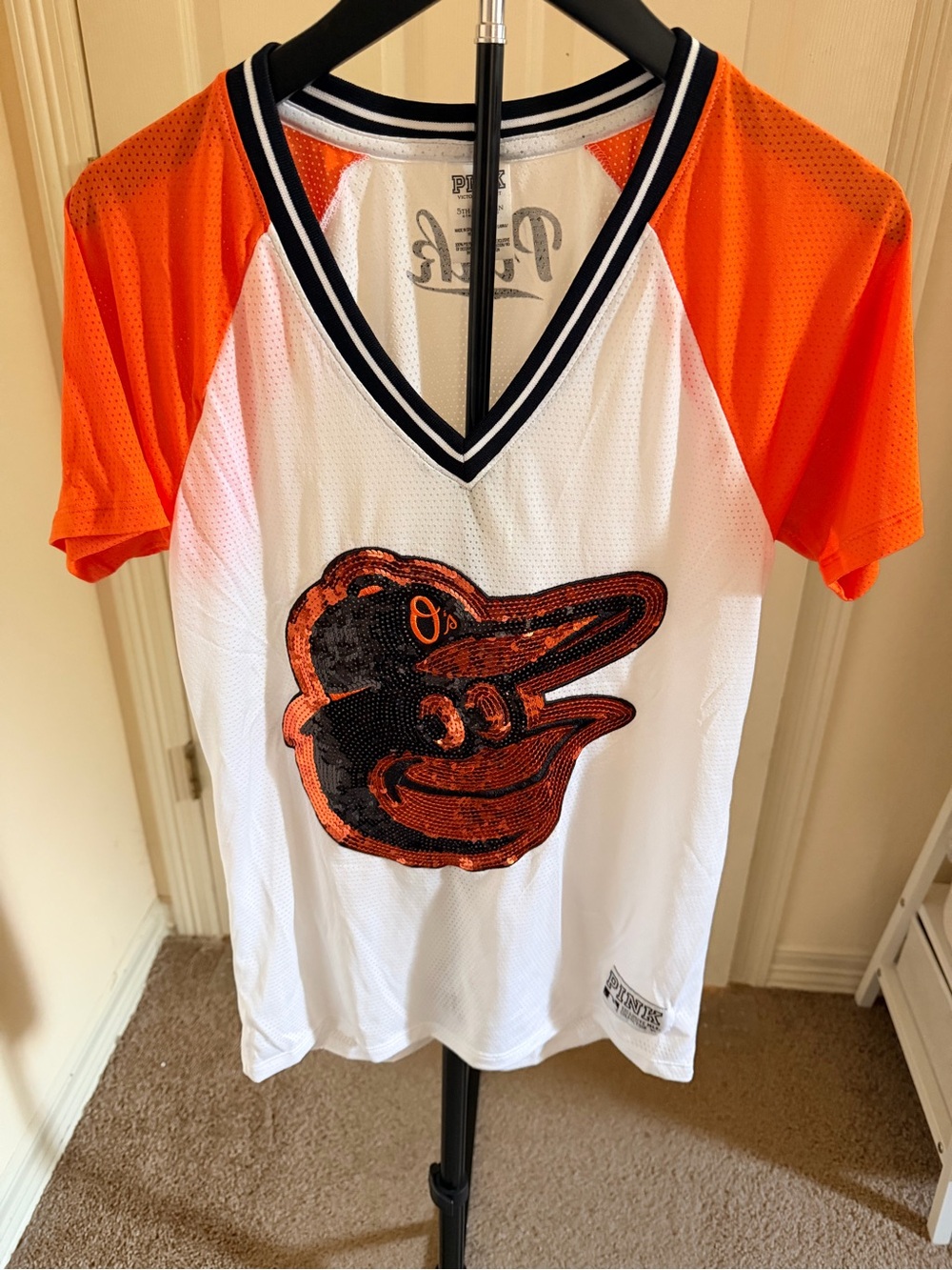 VICTORIAS SECRET PINK "PINK"MLB X RARE BLING BALTIMORE ORIOLES VNECK JERSEY